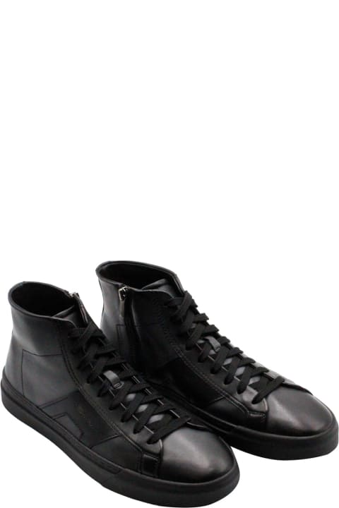 Fashion for Men Santoni High-top Sneaker In Soft Calfskin With Side Zip And Laces With Side Logo Lettering