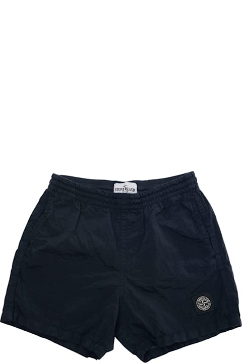 Blue Shorts With Compass Logo Patch On The Leg In Tech Fabric Boy