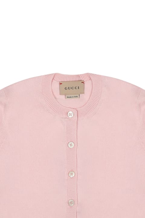 ベビーガールズ Gucciのニットウェア＆スウェットシャツ Gucci Pink Cardigan For Baby Girl With Logo