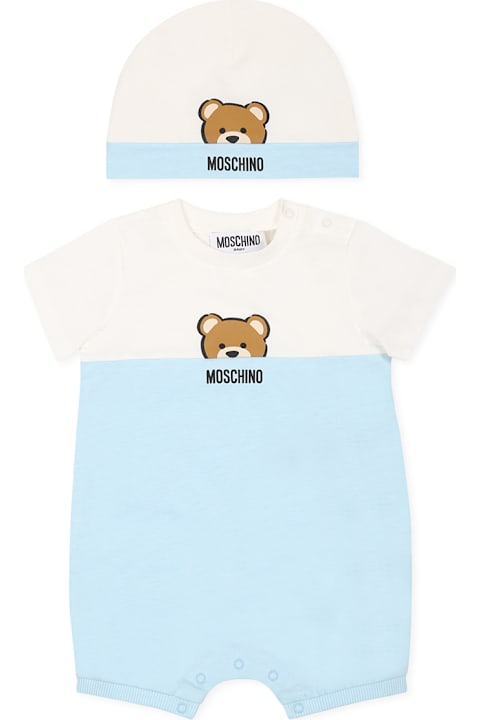 خصم على الأطفال Moschino Light Blue Romper Set For Baby Boy With Teddy Bear
