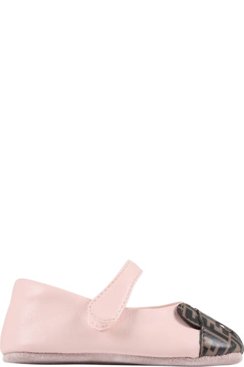 Pink Ballet-flats For Baby Girl With Bear And Iconic Ff