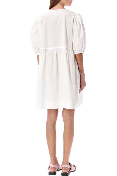 Homeware Ganni Ganni White Cotton Poplin Mini Dress With Bows