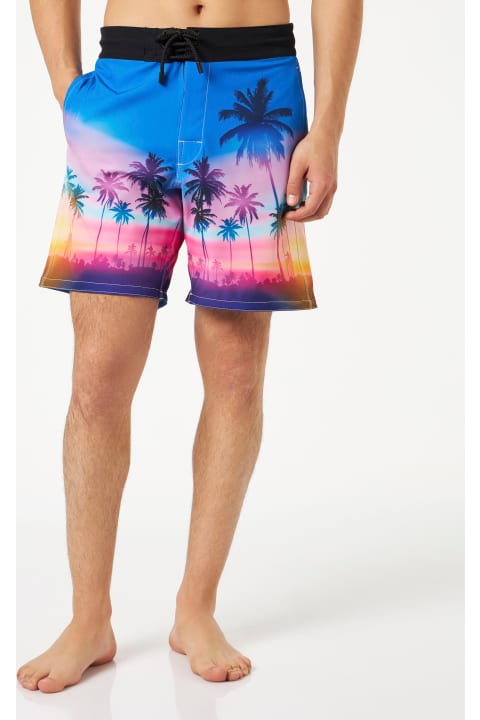 Swimwear for Men MC2 Saint Barth Man Comfort And Stretch Surf Shorts With Palm Print