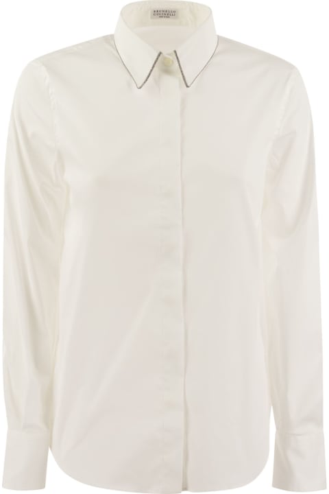 Fashion for Women Brunello Cucinelli Stretch Cotton Poplin Shirt With Shiny Trim