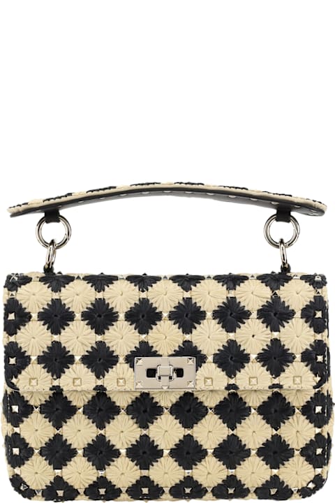 Homeware Valentino Garavani Two-tone Raffia Medium Rockstud Spike Handbag
