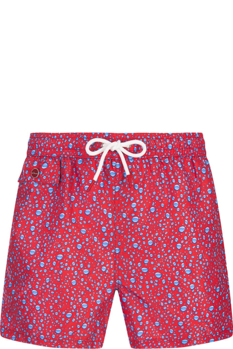 Kiton Swimwear for Men Kiton Red Swim Shorts With Water Drops Pattern