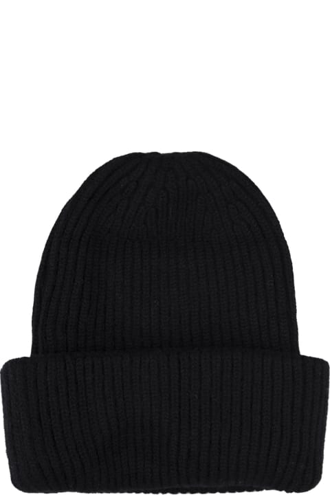 Hats for Women Fedeli Black Ribbed Cashmere Beanie