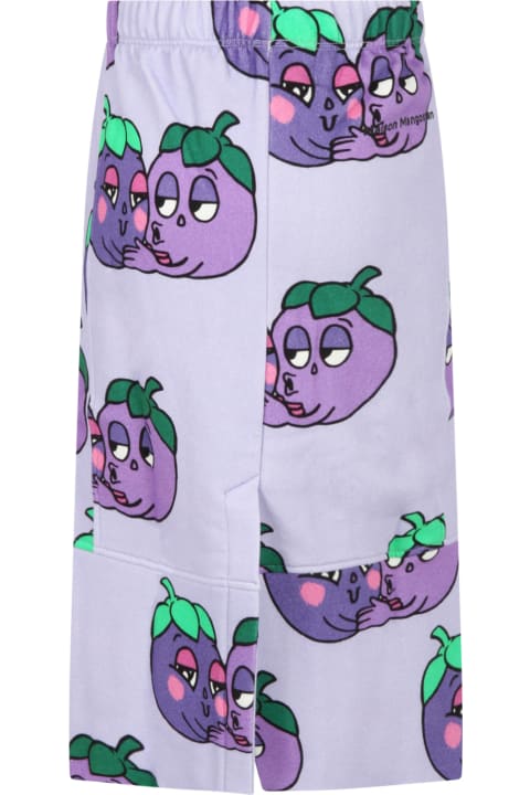 Purple Skirt For Girl With Aubergines And Black Logo