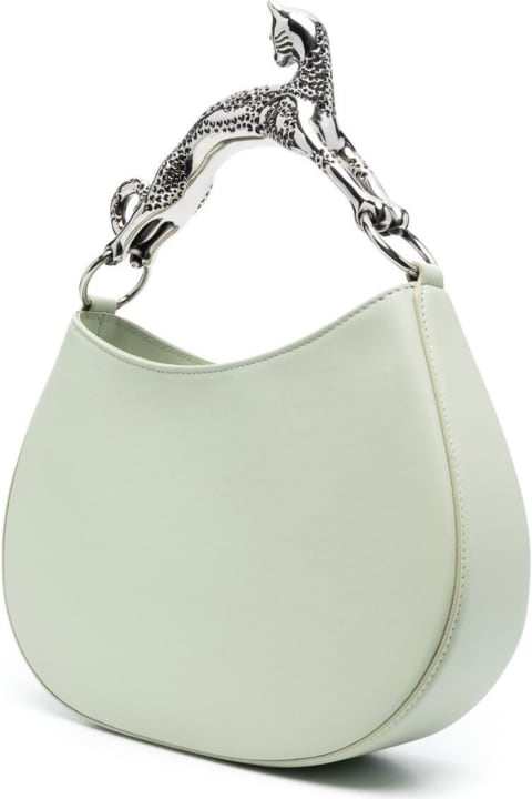 Lanvin Totes for Women Lanvin Light Green Hobo Cat Bag With Embellished Metal Handle In Leather Woman