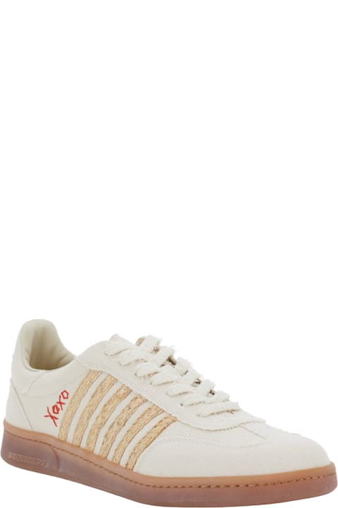 Dsquared2 أحذية لـ القسم الرجالي Dsquared2 Beige Low Top Sneakers With Logo Patch On The Tongue And Logo Lettering On The Heel In Canvas Blend Man