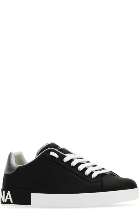メンズ Dolce & Gabbanaのスニーカー Dolce & Gabbana Black Nappa Leather Portofino Sneakers