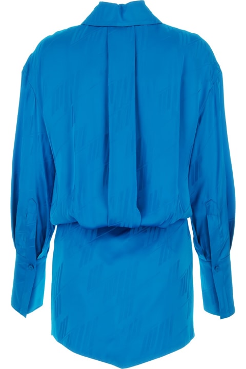 The Attico for Women The Attico Turquoise Satin Silvye Mini Shirt Dress