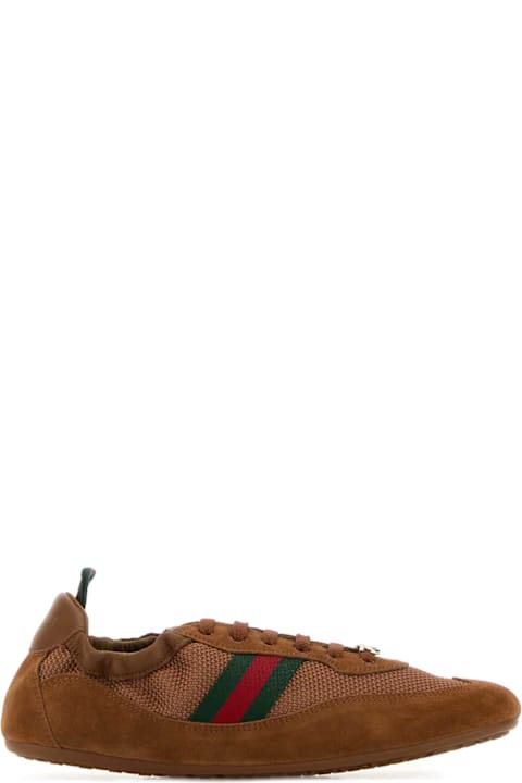 Gucci Caramel Fabric And Suede Gucci Shift Sneakers