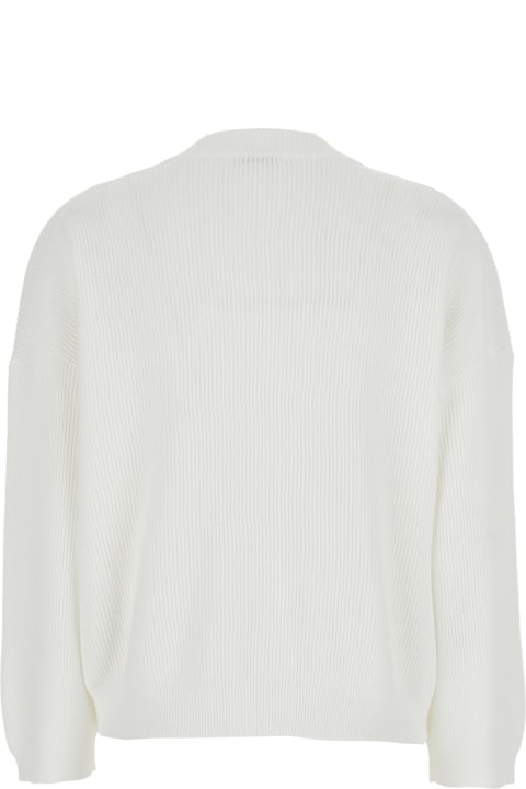 Brunello Cucinelli for Women Brunello Cucinelli White Sweater With V Neck And Monil Detail On The Neck In Cotton Woman