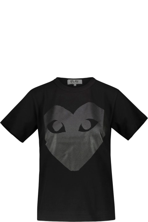 ウィメンズ新着アイテム Comme des Garçons Play Black Short Sleeve T-shirt With Black Printed Heart On The Front And Back