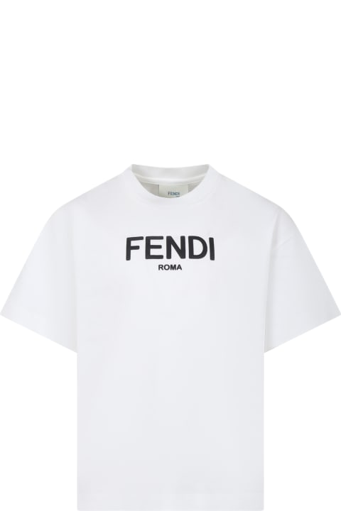Fendi Topwear for Boys Fendi White T-shirt For Kids With Logo