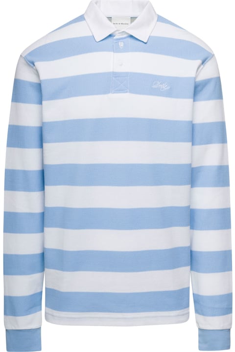 メンズ Drôle de Monsieurのトップス Drôle de Monsieur Light Blue And White Striped Polo Shirt With Logo Embroidery In Cotton Man