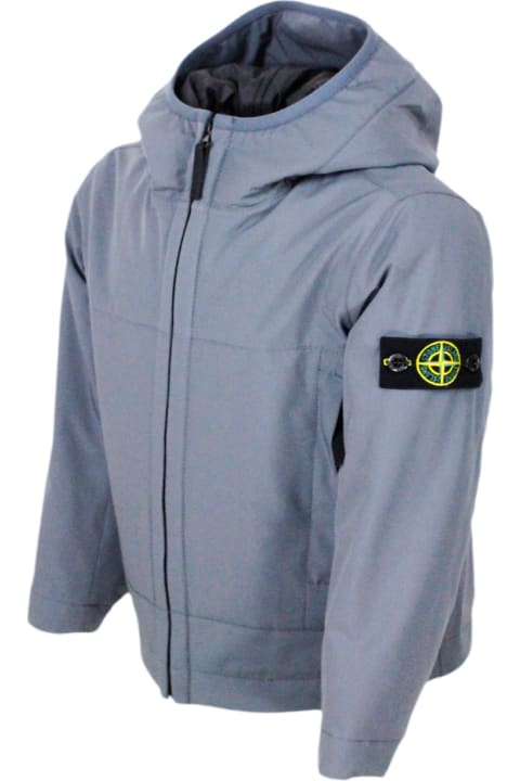 Stone Island for Boys Stone Island Padded Jacket With Hood In Technical Fabric Made With Recycled Bottles E.dye Technology With Primaloft Insulation Technology