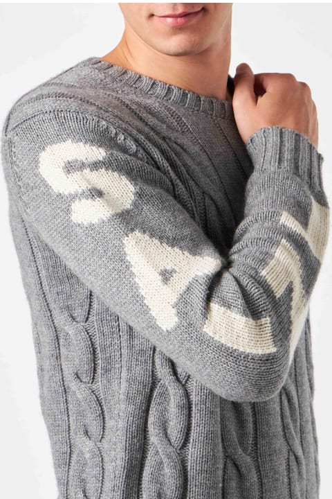 أدوات منزلية MC2 Saint Barth Man Grey Heavyweight Cable Knit Sweater Bergen