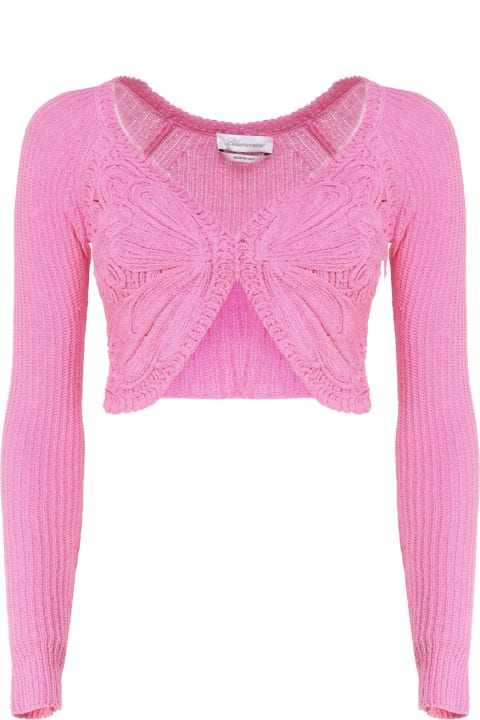Blumarine Sweaters for Women Blumarine Cropped Cardigan With Butterfly Embroidery