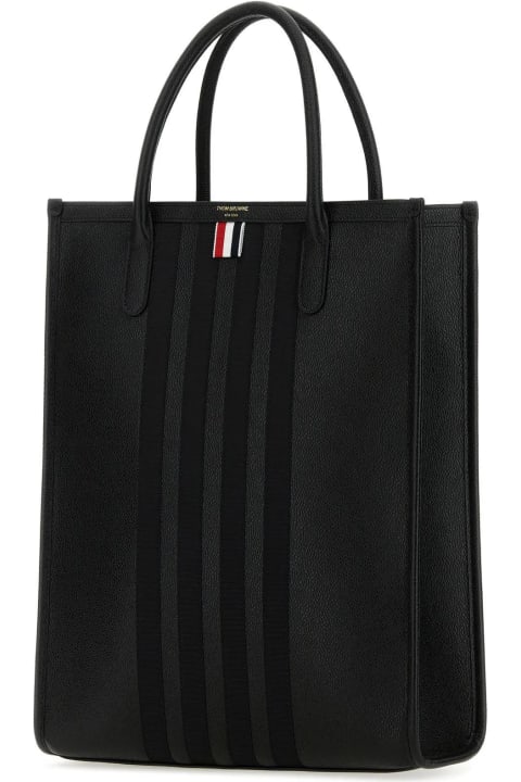 Shoulder Bags for Men Thom Browne Black Leather Vertical Tote Handbag