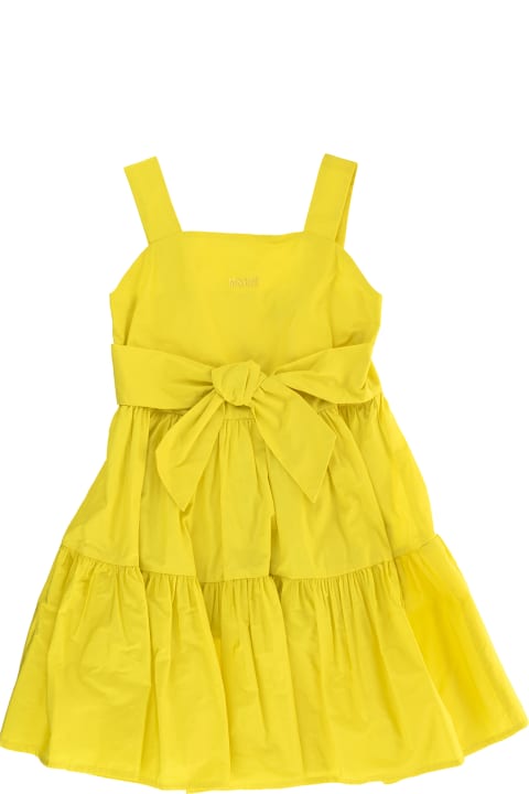 Kids Yellow Midi Dress With Bow And Flounces