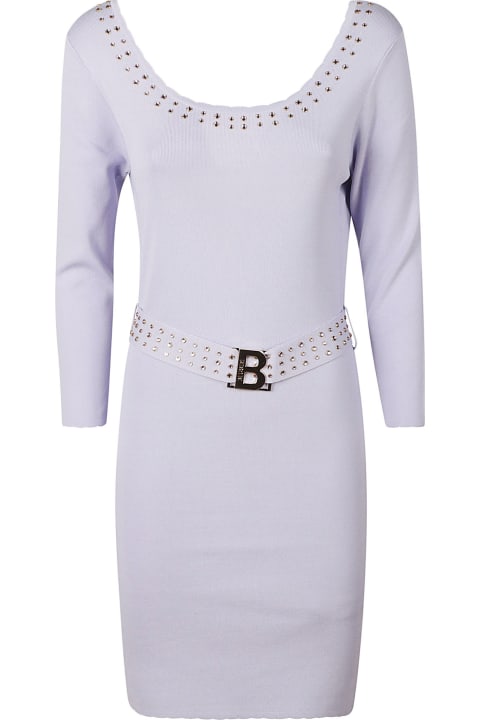 Blugirl Dresses for Women Blugirl Belted Waist Long-sleeved Studded Dress