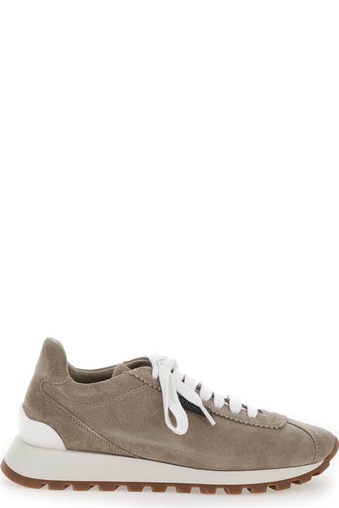 Sneakers for Women Brunello Cucinelli Beige Low Top Sneakers With Rubber Sole In Suede Woman