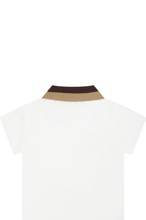 Topwear for Baby Boys Fendi White Polo Shirt For Baby Boy With Logo