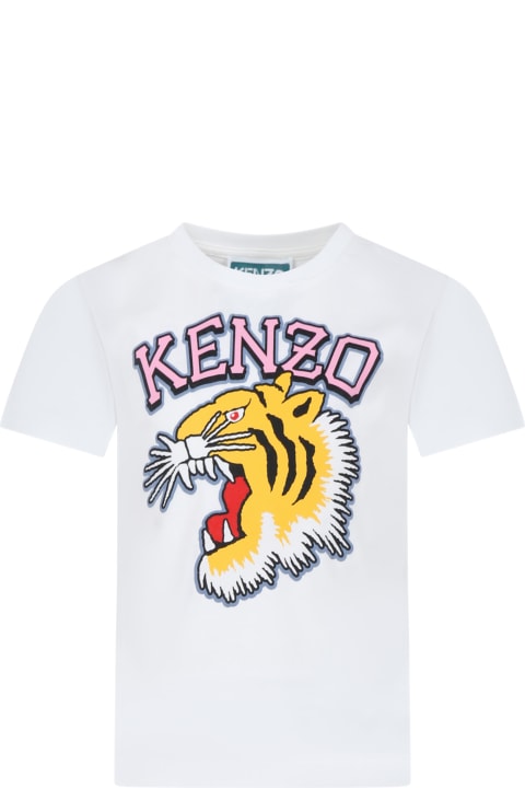Kenzo Kids T-Shirts & Polo Shirts for Boys Kenzo Kids Ivory T-shirt For Girl With Iconic Tiger And Logo