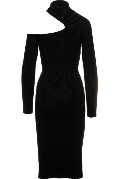 Black Ribbed High-neck Mini Dress With Cut-out Detail In Cashmere Woman Tom Ford