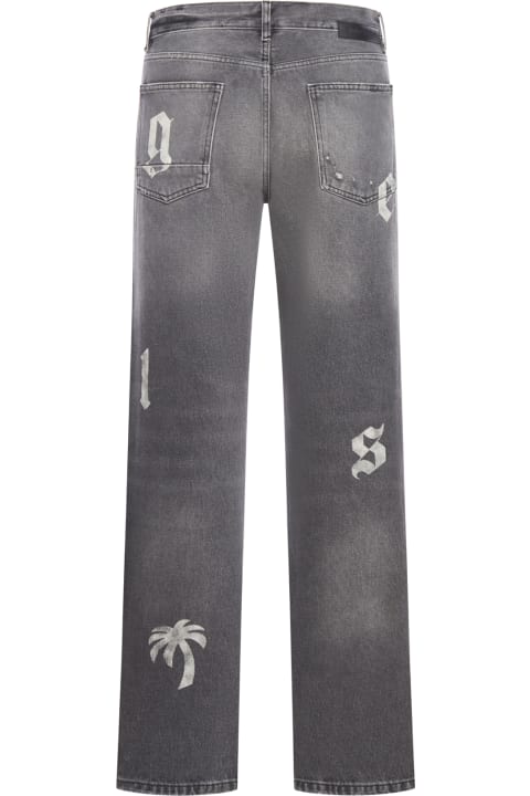 Palm Angels Jeans for Men Palm Angels Logo Printed Straight Leg Jeans