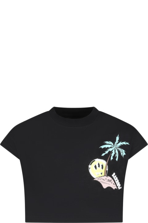 Homeware Barrow Black T-shirt For Girl With Smiley And Flowers
