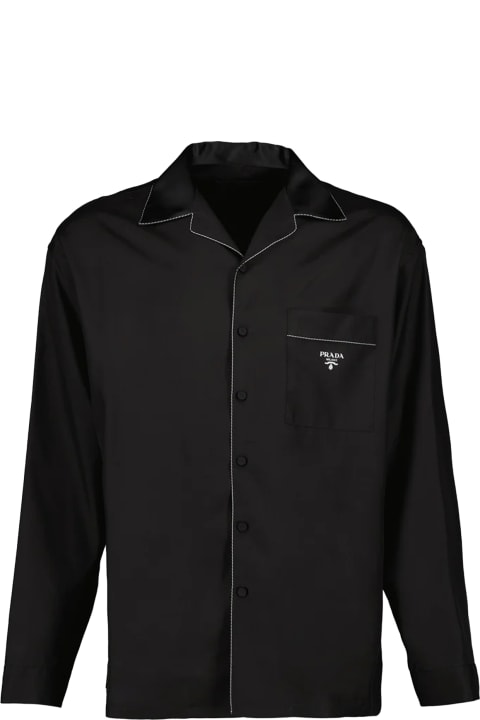 Shirts for Men Prada Black Shirt With Logo