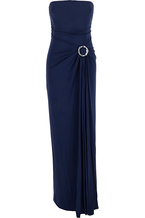 Simkhai for Men Simkhai 'emma' Blue Strapless Long Dress With Ring Embellishment In Tech Fabric Stretch Woman