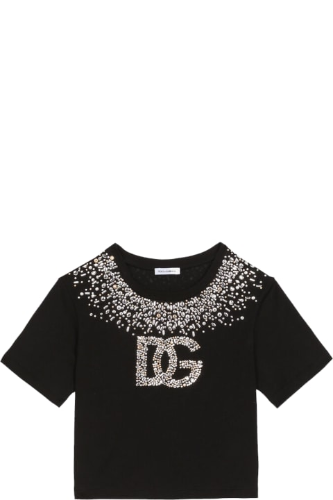 Dolce & Gabbanaのガールズ Dolce & Gabbana T-shirt In Jersey Con Logo Dg Jersey T-shirt With Dg Logo