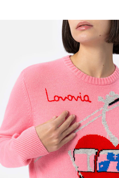 Homeware MC2 Saint Barth Woman Cashmere Blend Sweater New Queen With Postcard Jacquard