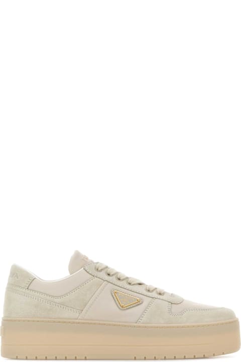 Prada Sand Fabric And Suede Downtown Bold Sneakers