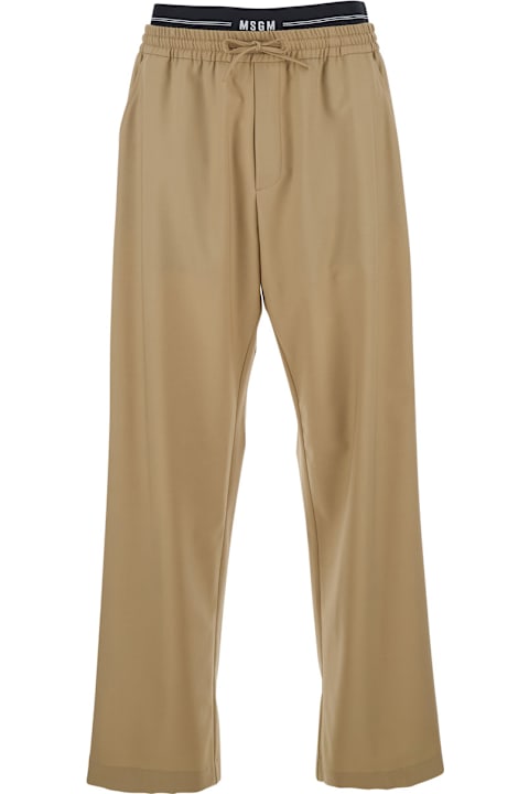 MSGM for Kids MSGM Beige Pants With Elastic Drawstring Waist In Wool Stretch Man