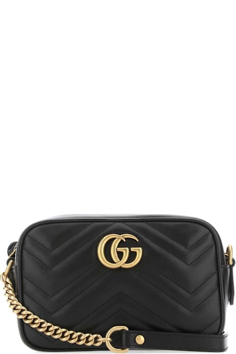 Gucci Black Leather Mini Gg Marmont Crossbody Bag