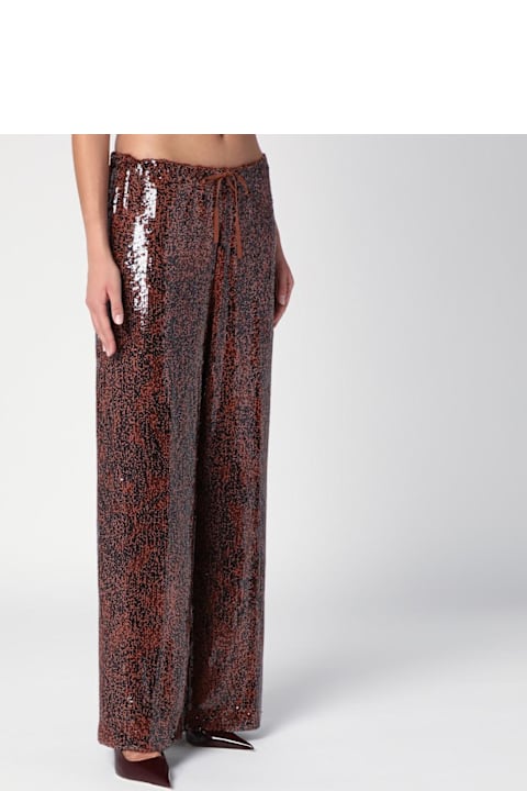 Dries Van Noten Pants & Shorts for Women Dries Van Noten Brown Wide Trousers With Micro Sequins