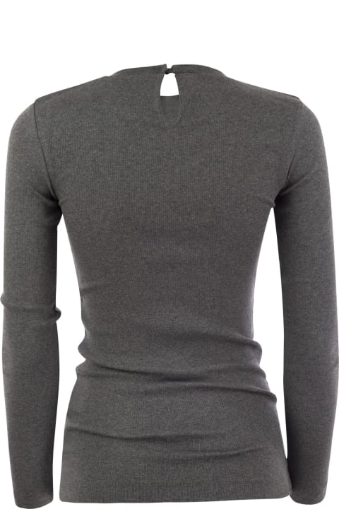 Sweaters for Women Brunello Cucinelli Ribbed Stretch Cotton Jersey T-shirt With Jewellery