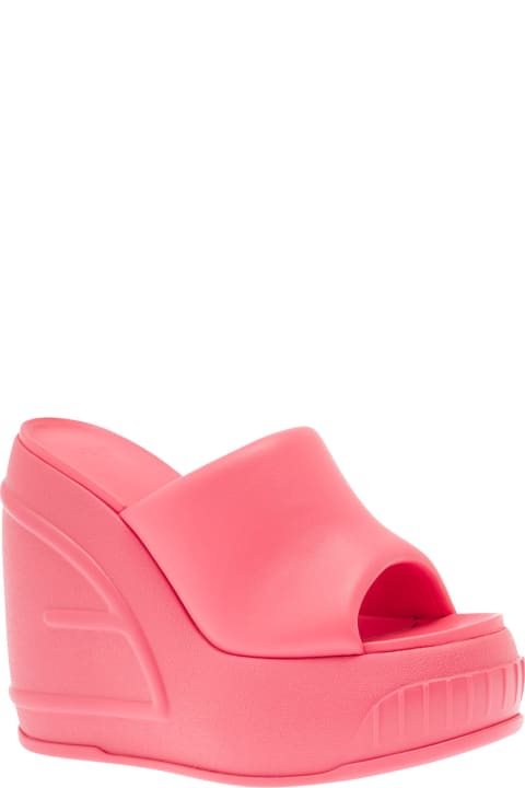 Shoes Sale for Women Fendi Pink Platform Slides With Embossed Oversized Ff Pattern In Leather Woman