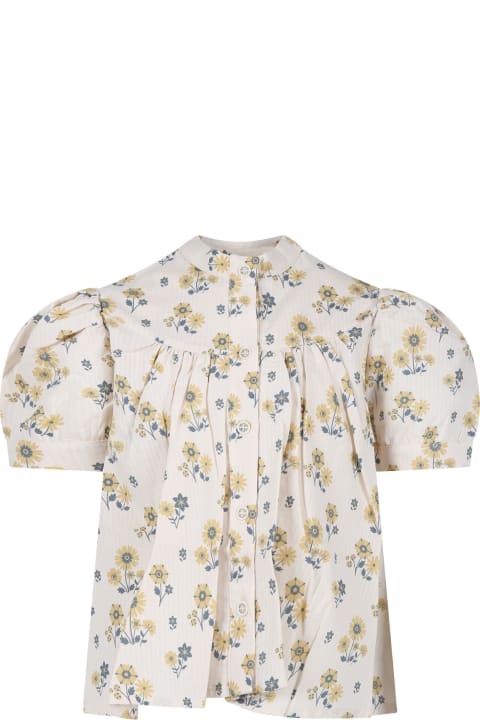 Coco Au Lait Topwear for Girls Coco Au Lait Ivory Top For Girl With Flowers Print