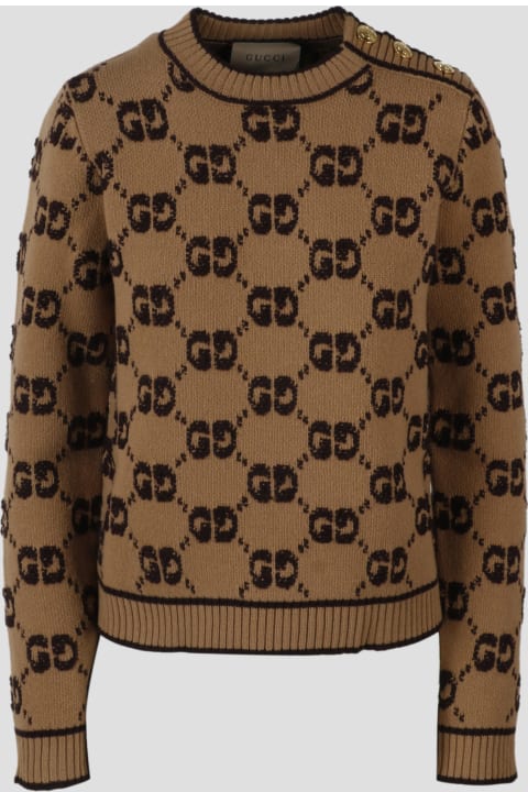 Gg Wool Boucle` Jacquard Sweater