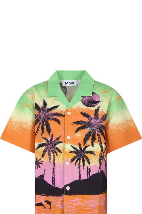 Molo Shirts for Boys Molo Orange Shirt For Boy With Alien And Palm Tree Print