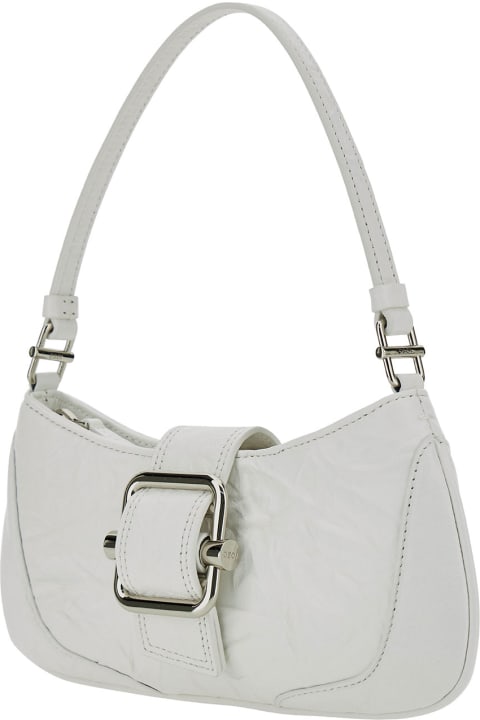 'small Brocle' White Shoulder Bag In Hammered Leather Woman