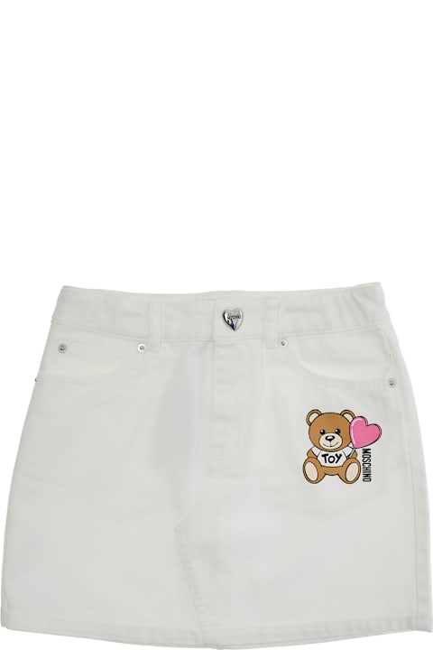 Moschino Bottoms for Girls Moschino White Skirt With Teddy Bear Motif On The Front In Denim Girl