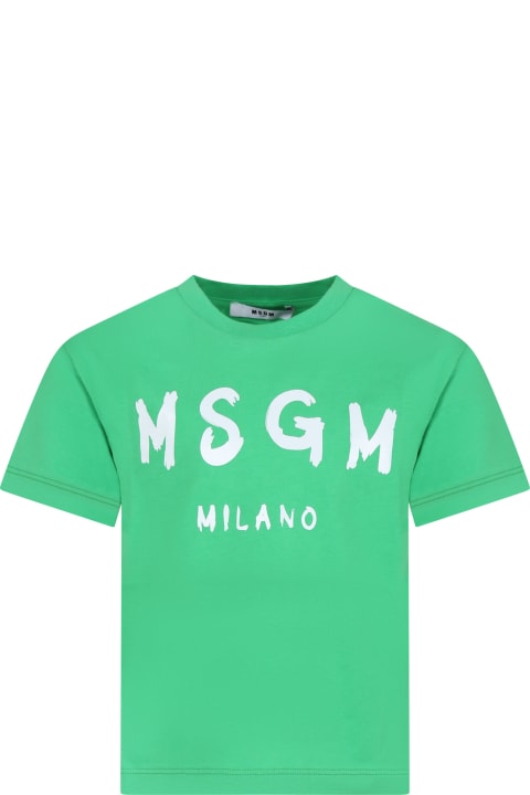 MSGM Topwear for Women MSGM Green T-shirt For Kids With Logo