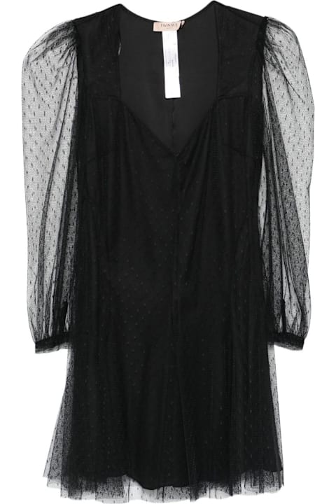 Homeware TwinSet Twinset Short Polka Dot Dress With Puff Sleeves